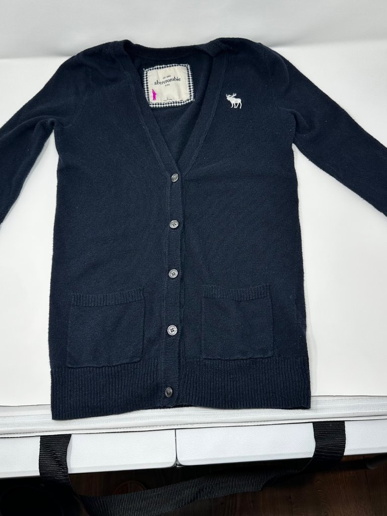 Girl's Abercrombie Kids Navy Blue Button Up Cardigan, 3/4 Sleeve, Size: L